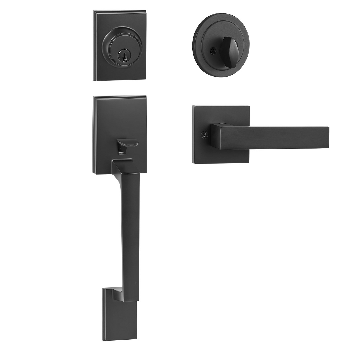 VEVOR Front Door Handle and Deadbolt Set, Matte Black Square Handle Set with Lever Door Handle, Single Cylinder Entry Door Handle with Reversible for Right and Left Handed Entrance and Front Door