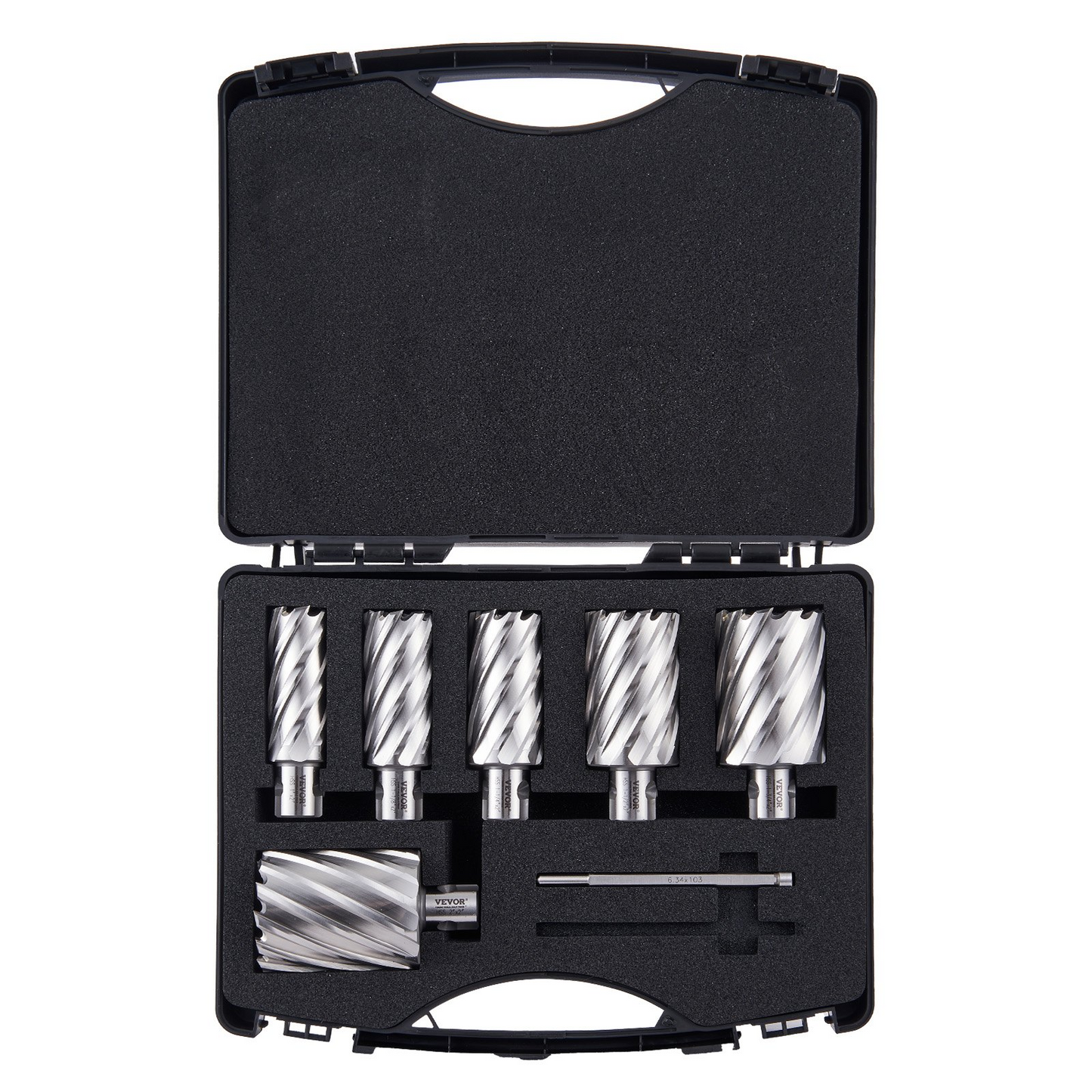 VEVOR Annular Cutter Set, 6 pcs Universal Shank Mag Drill Bits, 1" to 2" Cutting Diameter, 2" Cutting Depth, M2AL High-Speed Steel, with 2 Pilot Pins and Portable Case, for Using with Magnetic Drills