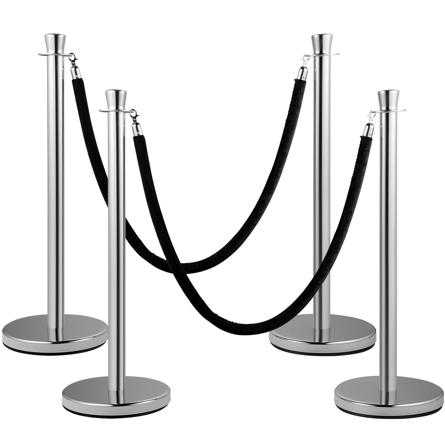 VEVOR Crowd Control Stanchion, Set of 2 Pieces Stanchion Set, Stanchion Set with 5 ft/1.5 m Black Velvet Rope, Silver Crowd Control Barrier w/Sturdy Concrete and Metal Base - Easy Connect Assembly