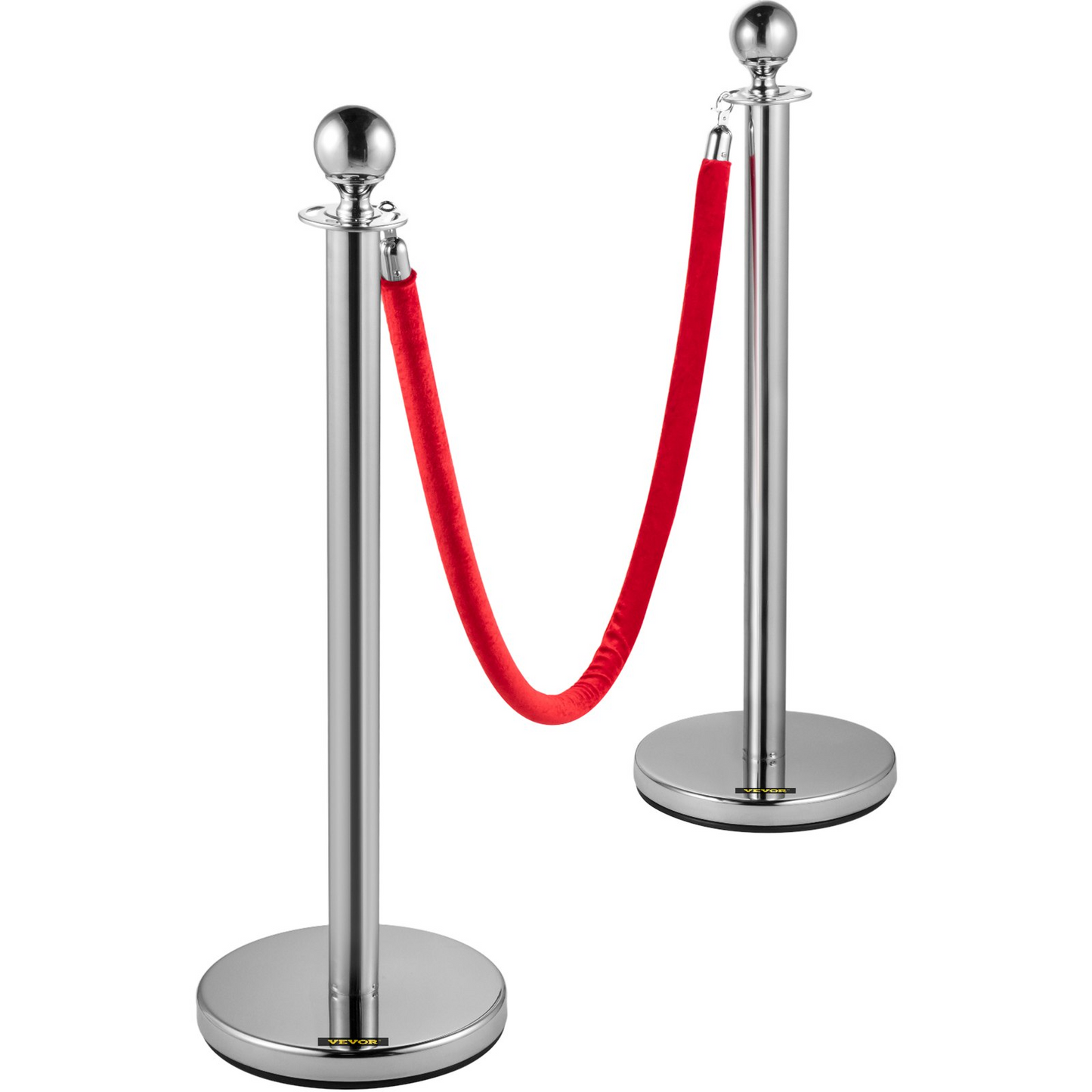 VEVOR 6 PCS Silver Stanchions Posts Stainless Steel Stanchion Queue Post Red Rope Retractable 38In for Both Indoor and Outdoor use.