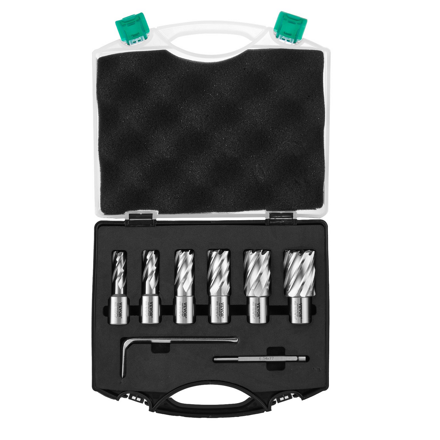 VEVOR Annular Cutter Set, 6 pcs Weldon Shank Mag Drill Bits, 1/2" to 1-1/16" Cutting Diameter, 1" Cutting Depth, M2AL High-Speed Steel, with Pilot Pin and Portable Case, for Using with Magnetic Drills