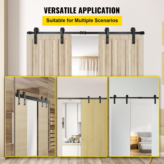 VEVOR Sliding Barn Door Hardware Kit, 9FT Barn Door Kit, 330LBS Load-Bearing Double Barn Door Hardware Kit, Carbon Steel Barn Door Track, Darn Door for 1.37-1.77" Thickness & 4.5FT Wide Door Panel