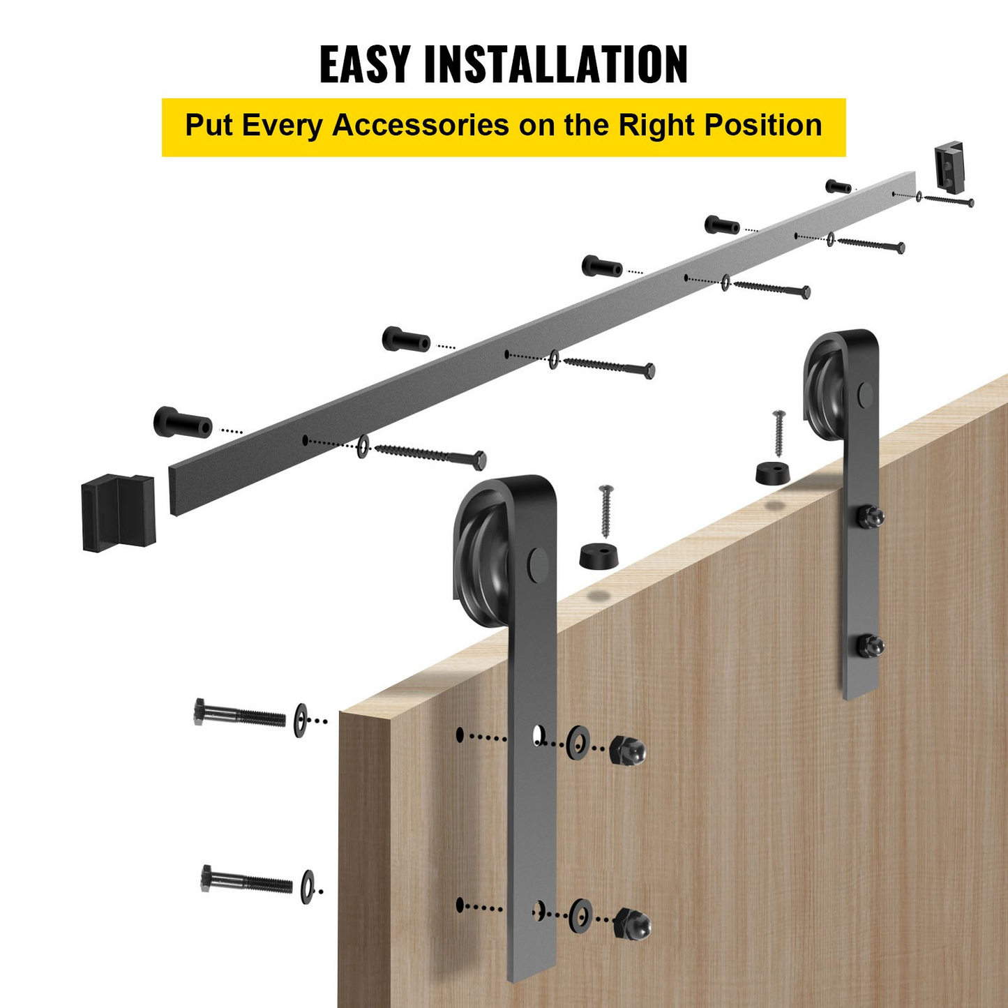 VEVOR Sliding Barn Door Hardware Kit, 9FT Barn Door Kit, 330LBS Load-Bearing Double Barn Door Hardware Kit, Carbon Steel Barn Door Track, Darn Door for 1.37-1.77" Thickness & 4.5FT Wide Door Panel