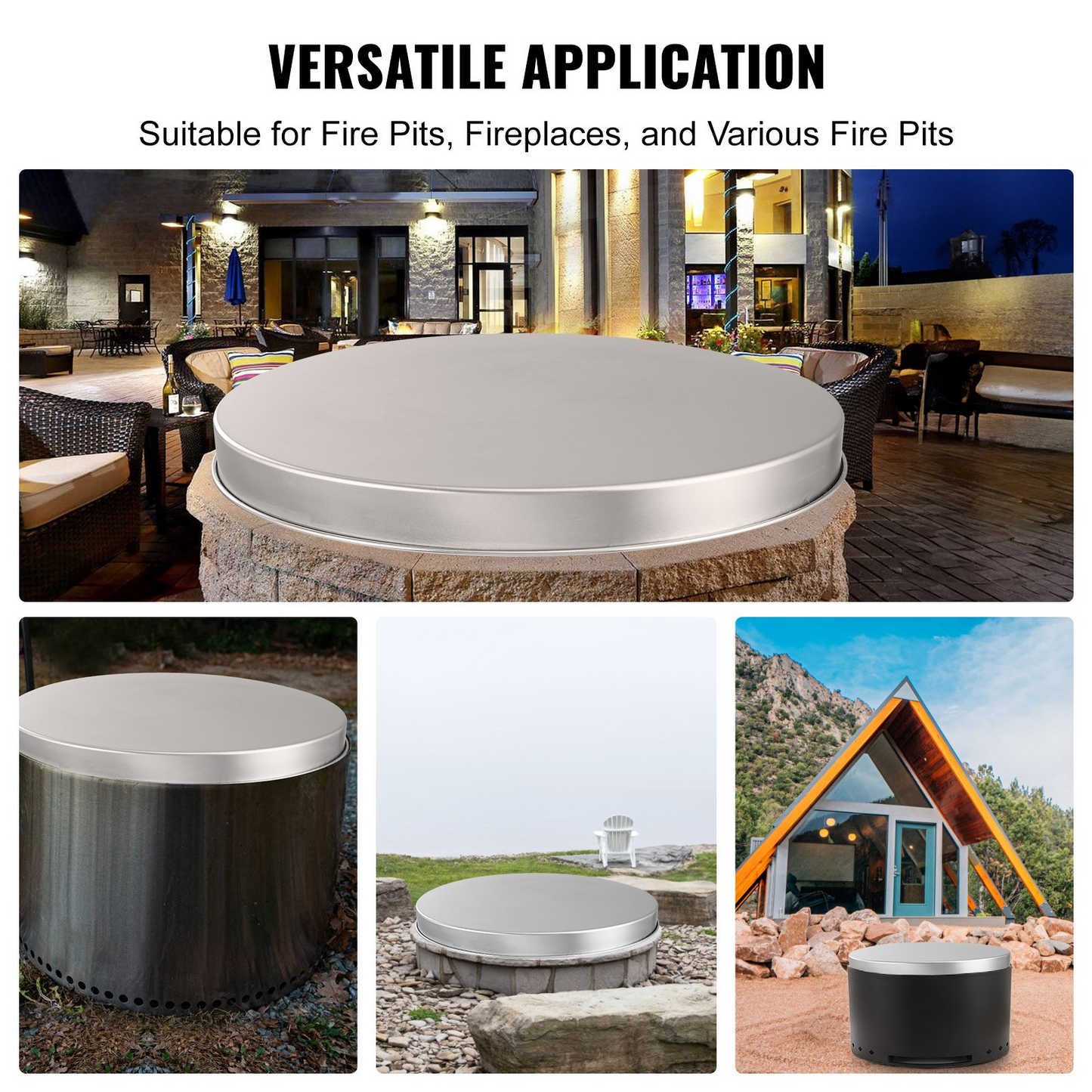 VEVOR Fire Pit Cover Lid, 27" Portable Firepit Spark Screen,Stainless Steel Steel Metal Cover, Easy-Opening Outdoor Wood Burning and Camping Stove Accessory, for Outdoor Patio Fire Pits Backyard