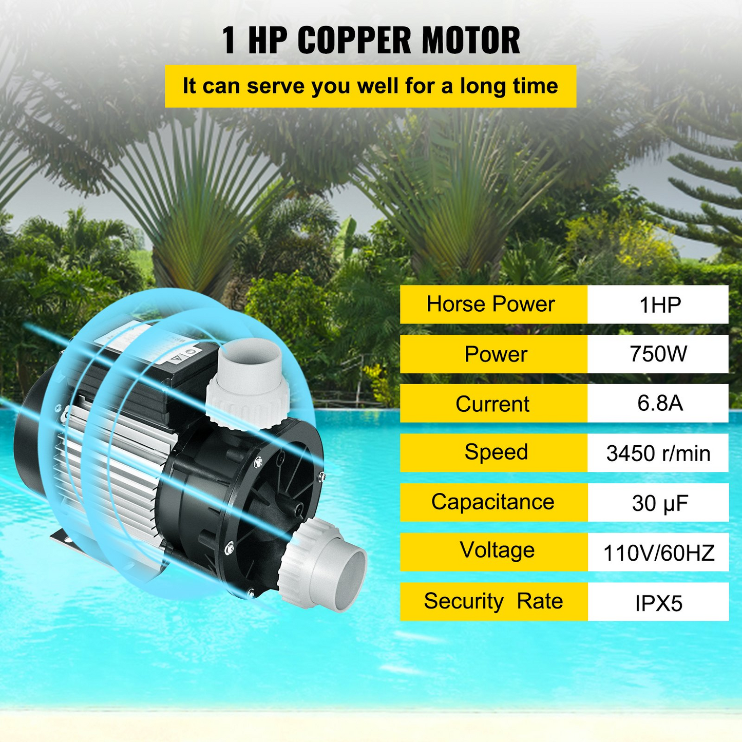 Swimming Pool Pump Water 750W 1HP Filter Electric Spa