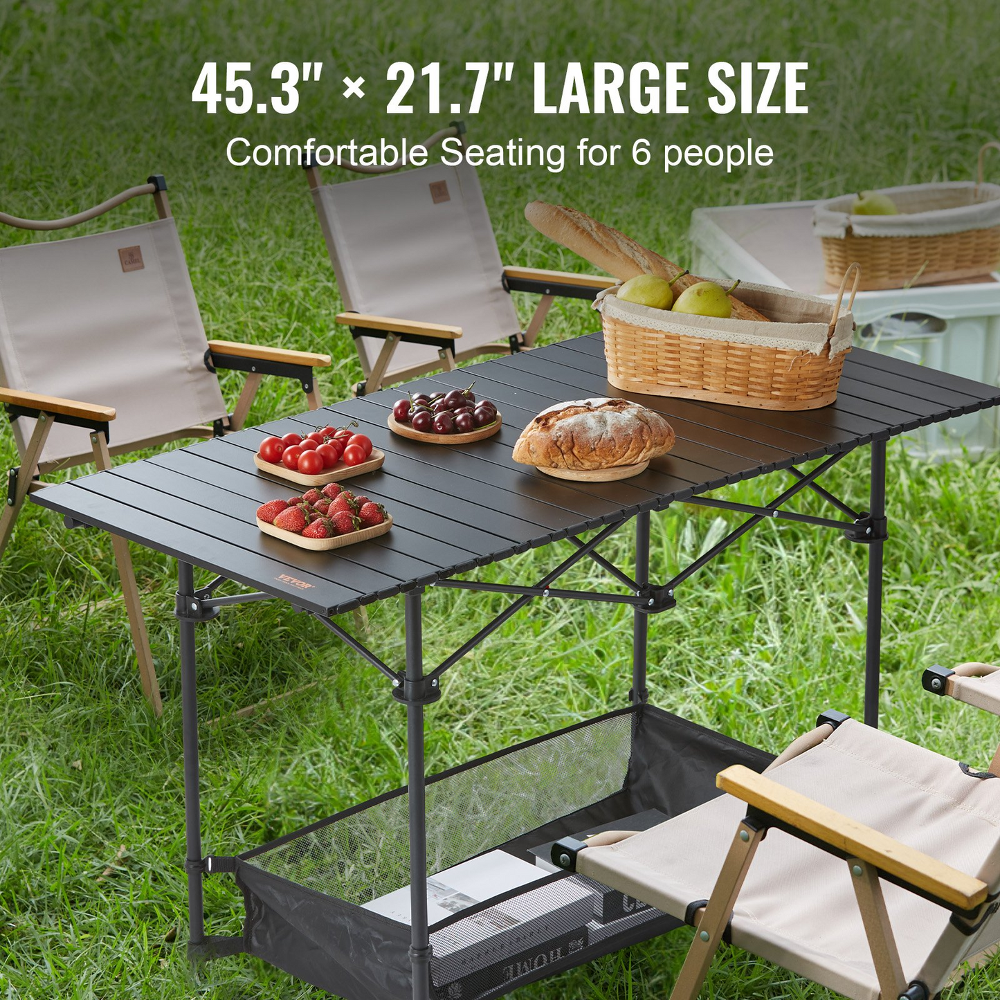 VEVOR Folding Camping Table, Outdoor Portable Side Tables, Lightweight Fold Up Table, Aluminum & Steel Ultra Compact Work Table with Large Storage and Carry Bag, For Beach, Picnic, Travel, 24x16 inch