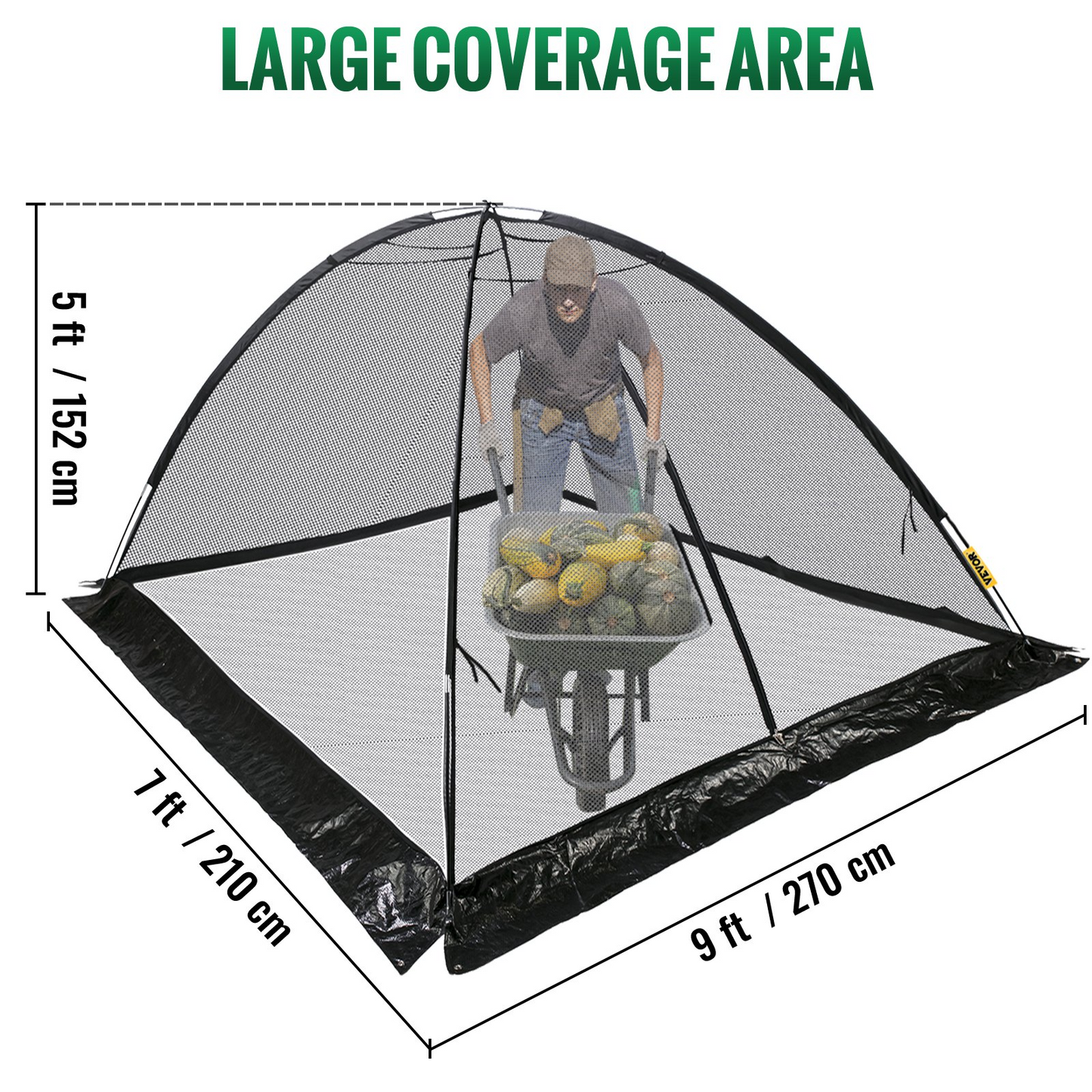 VEVOR Pond Cover Dome, 7x9 FT Garden Pond Net, 1/2 inch Mesh Dome Pond Net Covers with Zipper and Wind Rope, Black Nylon Pond Netting for Pond Pool and Garden