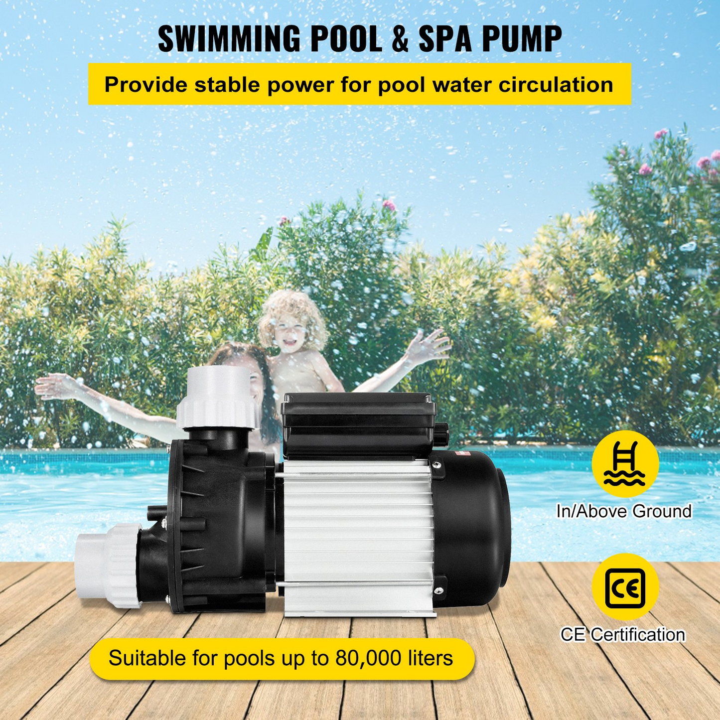 VEVOR Swimming 0.5HP 550W SPA 325 L/Min Hot Tub Water Circulation Pump Above Ground Pool and Whirlpool Bath, Black