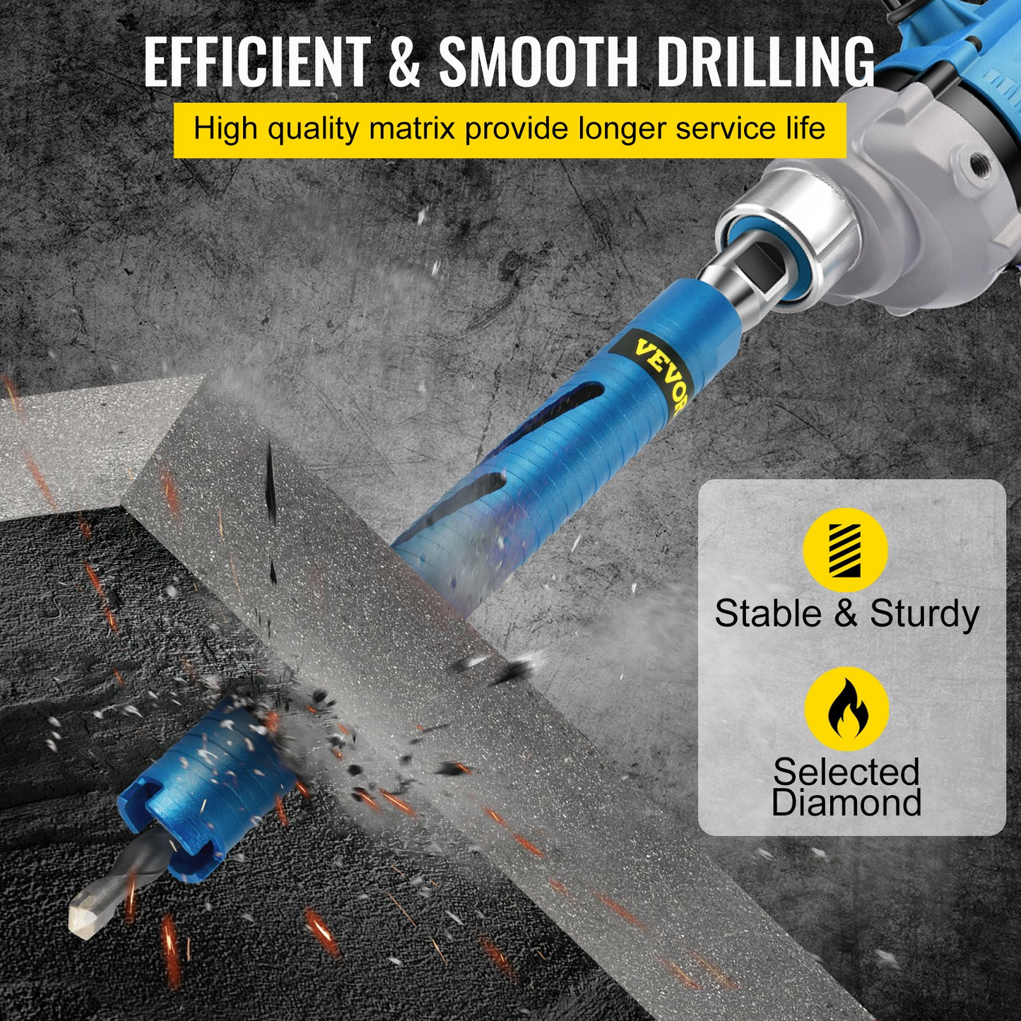 VEVOR Dry Core Drill Bit, 1.5" / 38.1 mm Diameter 5/8"-11 Threaded, 9.5" / 241.3mm Depth Diamond Coring Bore Tool with a Pilot Bit & 4.5" Blade, Masonry Hole Saw Bits for Hard Concrete Brick and Block