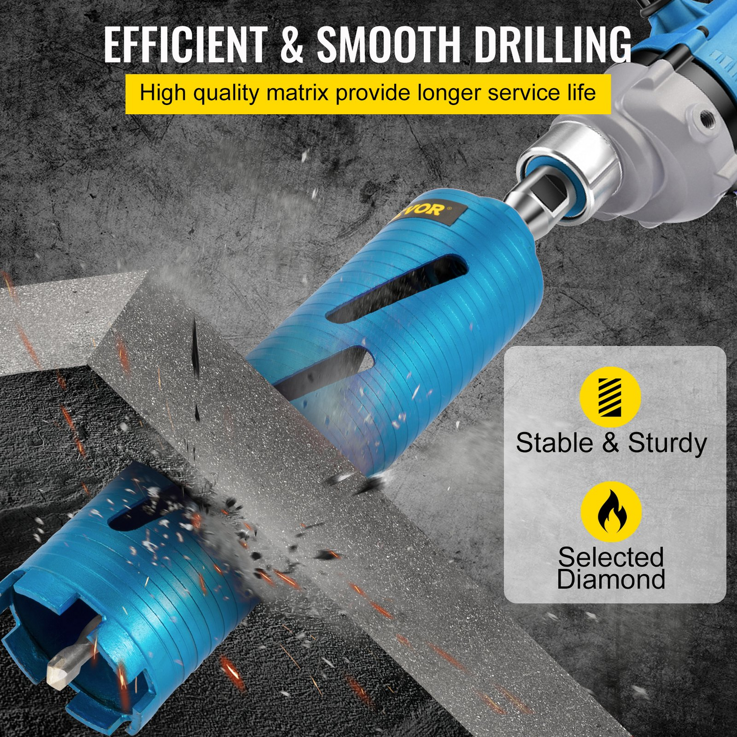 VEVOR Dry Core Drill Bit, 3" / 76.2mm Diameter 5/8"-11 Shank Arbor with a Pilot Bit & 4.5" Blade, 9.5" / 241.3mm Depth Diamond Coring Bore Tool, Masonry Hole Saw Bits for Hard Concrete Brick and Block