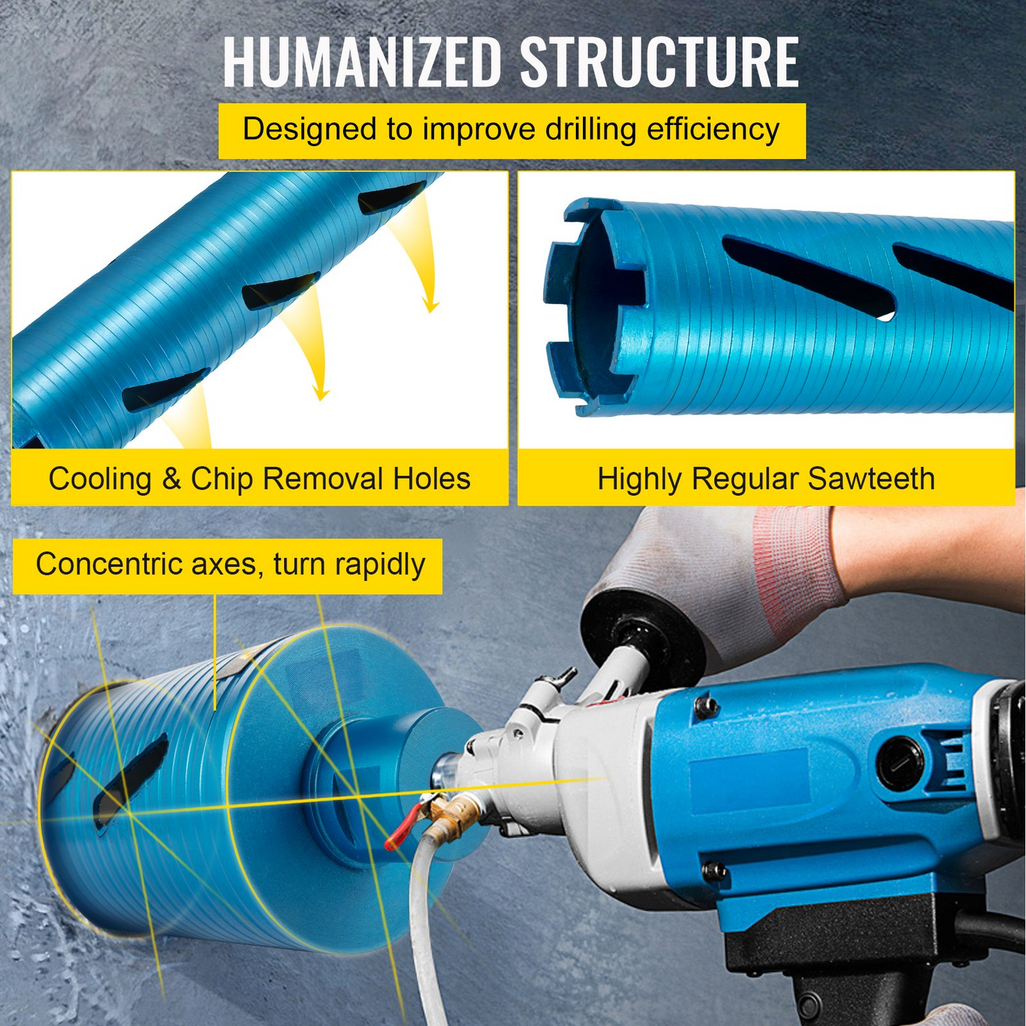 VEVOR Dry Core Drill Bit, 3" / 76.2mm Diameter 5/8"-11 Shank Arbor with a Pilot Bit & 4.5" Blade, 9.5" / 241.3mm Depth Diamond Coring Bore Tool, Masonry Hole Saw Bits for Hard Concrete Brick and Block