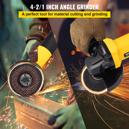 VEVOR Angle Grinder, 4-1/2 Inch Powerful Grinder Tool 11Amp Power Grinder with Paddle Switch and 360° Rotational Guard, 12000rpm Power Angle Grinders for Cutting and Grinding Metal, Stone, Wood, etc