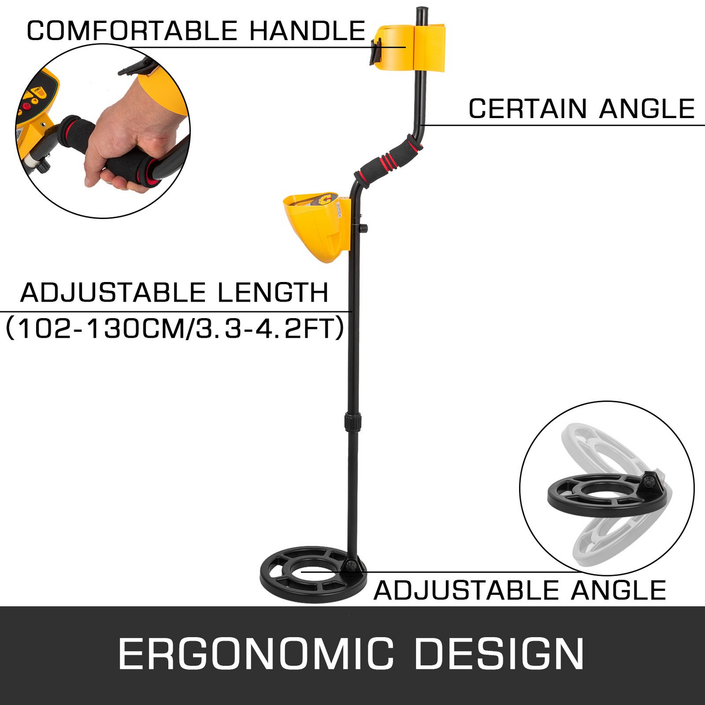 VEVOR Metal Detector Waterproof Disc Metal detectors Underwater Underground high Accuracy LCD Display Metal Detector for Adults and Children Headphone Automatic Detector (Yellow 3010)