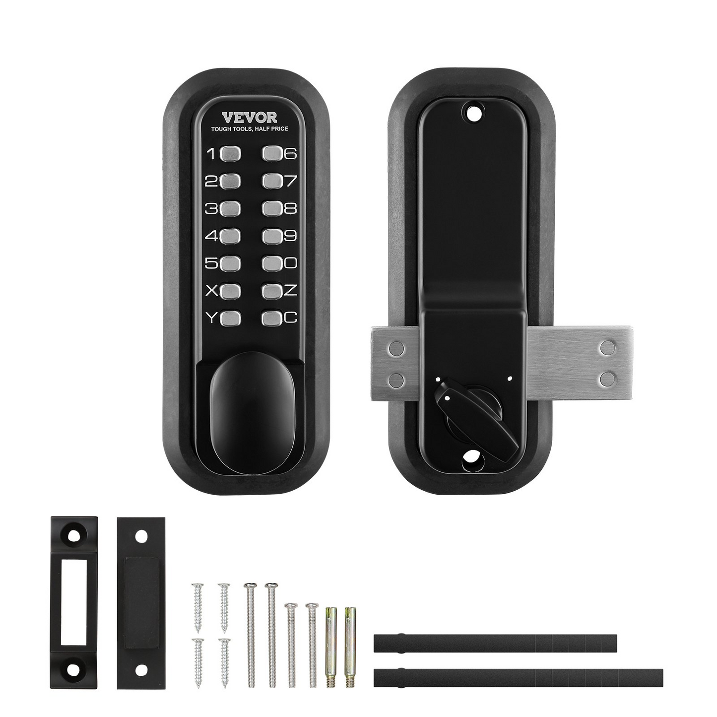 VEVOR Mechanical Keyless Entry Door Lock, 14 Digit Keypad, Outdoor Gate Door Locks Set with Surface-mounted Latch, Water-proof Zinc Alloy, Keypad and Knob, Easy to Install, for Garden, Garage, Yard