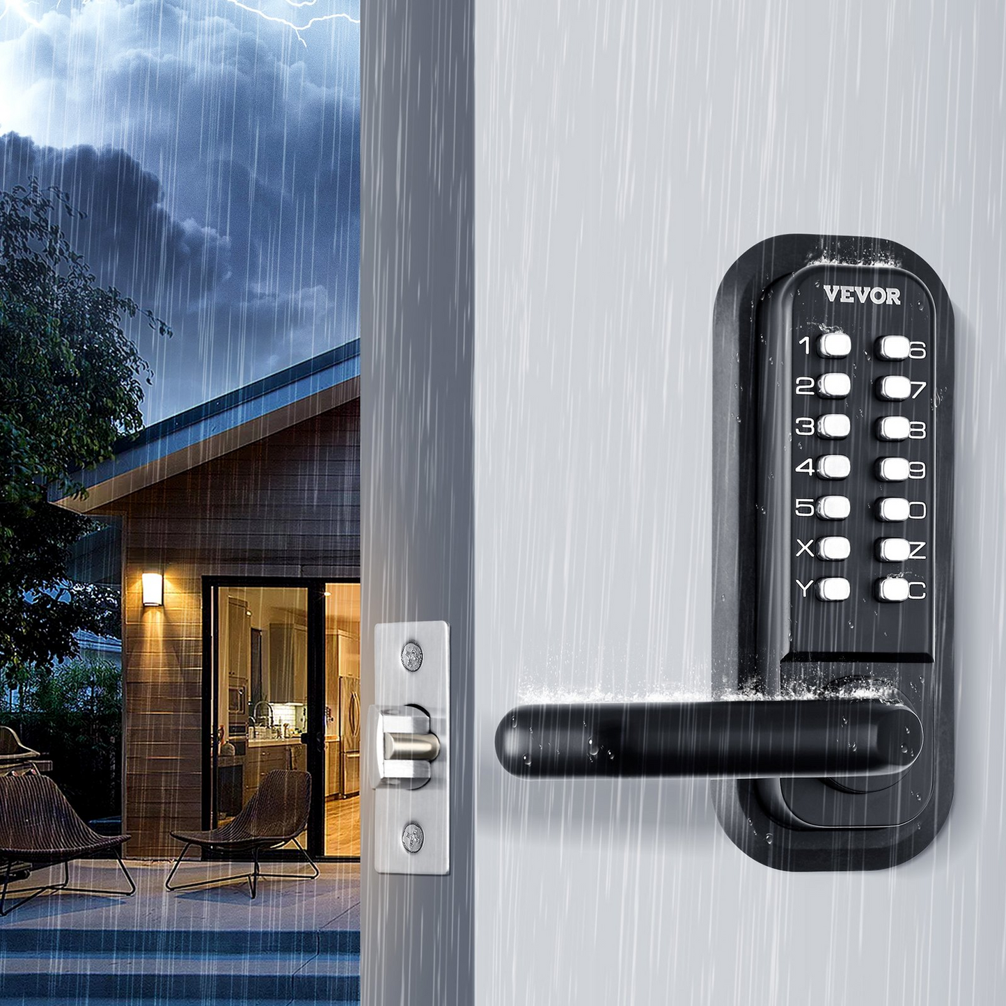 VEVOR Mechanical Keyless Entry Door Lock, 14 Digit Keypad, Double-sided Embedded Outdoor Gate Door Locks Set with Handle and Keypad, Water-proof Zinc Alloy, Easy to Install, for Yard, Garden, Garage