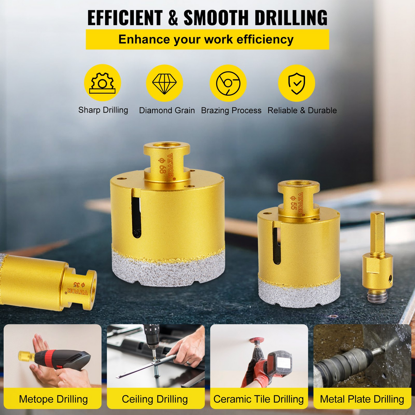 VEVOR Diamond Drill Bits 7PCS Diamond Hole Saw 20/27/35/55/68mmTile Hole Saw Kit Vacuum Brazed Diamond Drill Bit 0.59in/15mm Segment Tile Hole Saw w Storage Case for Tile Ceramic Porcelain Marble