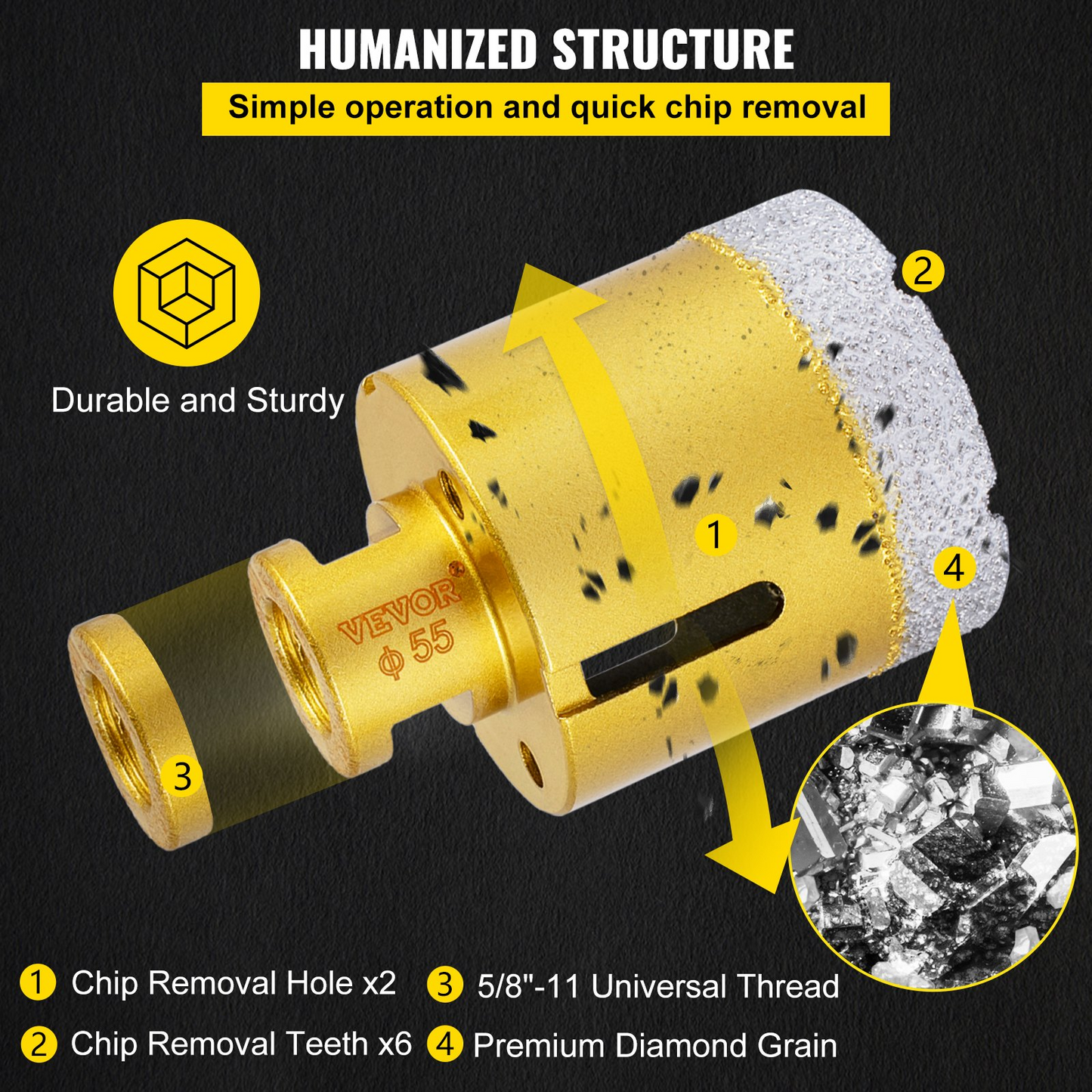 VEVOR Diamond Drill Bits 7PCS Diamond Hole Saw 20/27/35/55/68mmTile Hole Saw Kit Vacuum Brazed Diamond Drill Bit 0.59in/15mm Segment Tile Hole Saw w Storage Case for Tile Ceramic Porcelain Marble