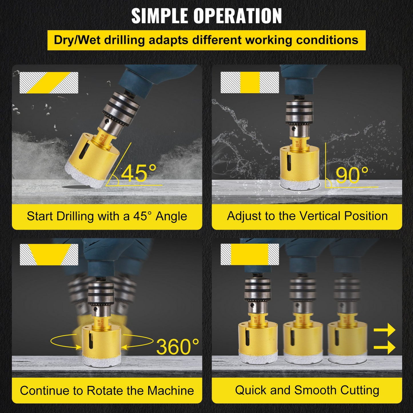 VEVOR Diamond Drill Bits 7PCS Diamond Hole Saw 20/27/35/55/68mmTile Hole Saw Kit Vacuum Brazed Diamond Drill Bit 0.59in/15mm Segment Tile Hole Saw w Storage Case for Tile Ceramic Porcelain Marble