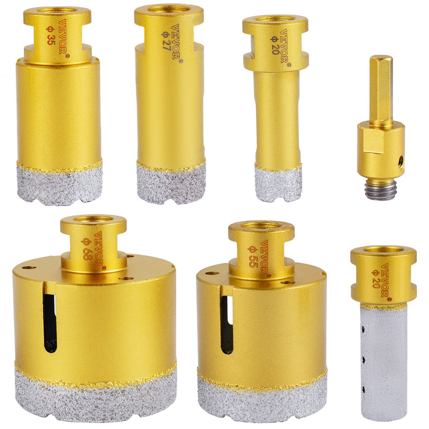 VEVOR Diamond Drill Bits 7PCS Diamond Hole Saw 20/27/35/55/68mmTile Hole Saw Kit Vacuum Brazed Diamond Drill Bit 0.59in/15mm Segment Tile Hole Saw w Storage Case for Tile Ceramic Porcelain Marble