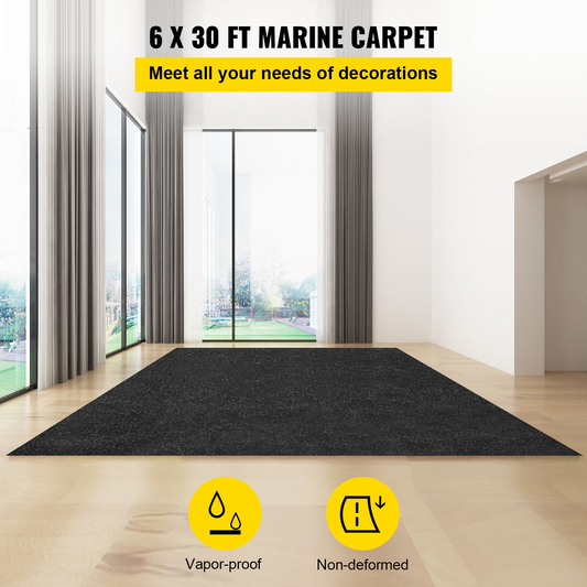 VEVOR Marine Carpet, 6 x 30 ft Boat Carpeting, Charcoal Black Marine Grade Boat Carpet, Indoor/Outdoor Marine Carpeting w/ Water-proof TPR Backing, Water-proof Carpet Roll for Home, Patio, Porch, Deck