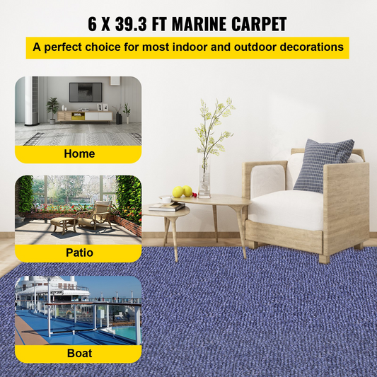 VEVOR Deep Blue Marine Carpet 6 ft x 39.3 ft, Boat Carpet Rugs, Indoor Outdoor Rugs for Patio Deck Non-Slide TPR Water-Proof Back Outdoor Marine Carpeting Outdoor Carpet