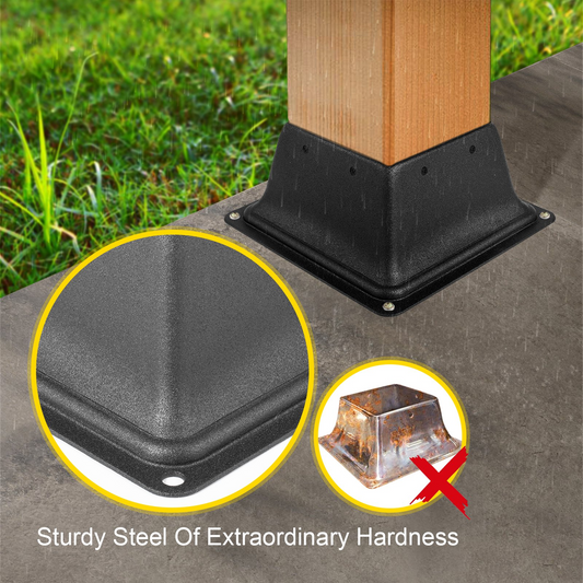 VEVOR Deck Post Base 5 PCS Post Base Skirt 4x4"" (Actual 3.38x3.38"") Post Support Flange 2.5LBS Deck Post Skirt Black Powder-Coated Decking Post Base with Thick Steel for Deck Supports Porch Railings