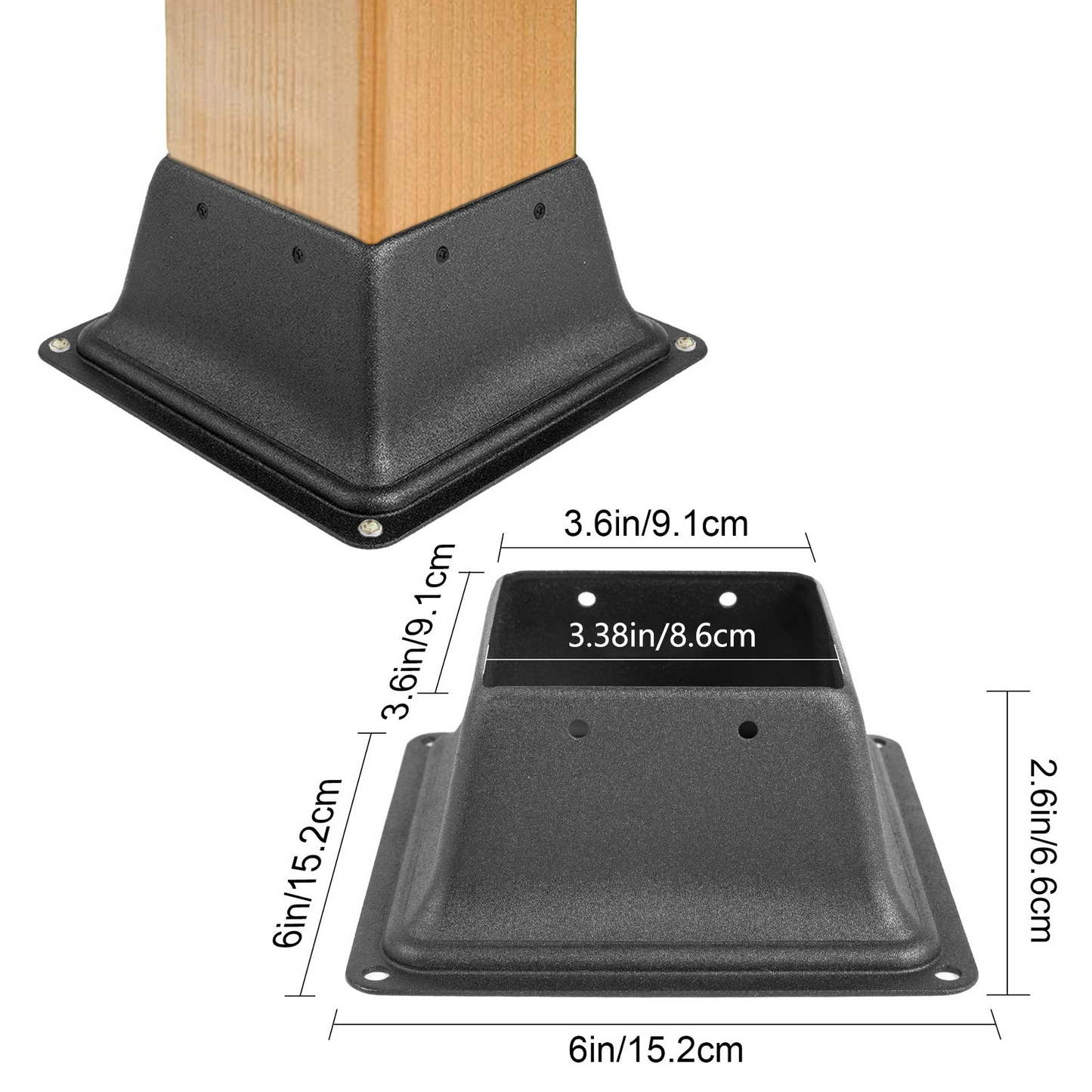 VEVOR Deck Post Base 5 PCS Post Base Skirt 4x4"" (Actual 3.38x3.38"") Post Support Flange 2.5LBS Deck Post Skirt Black Powder-Coated Decking Post Base with Thick Steel for Deck Supports Porch Railings