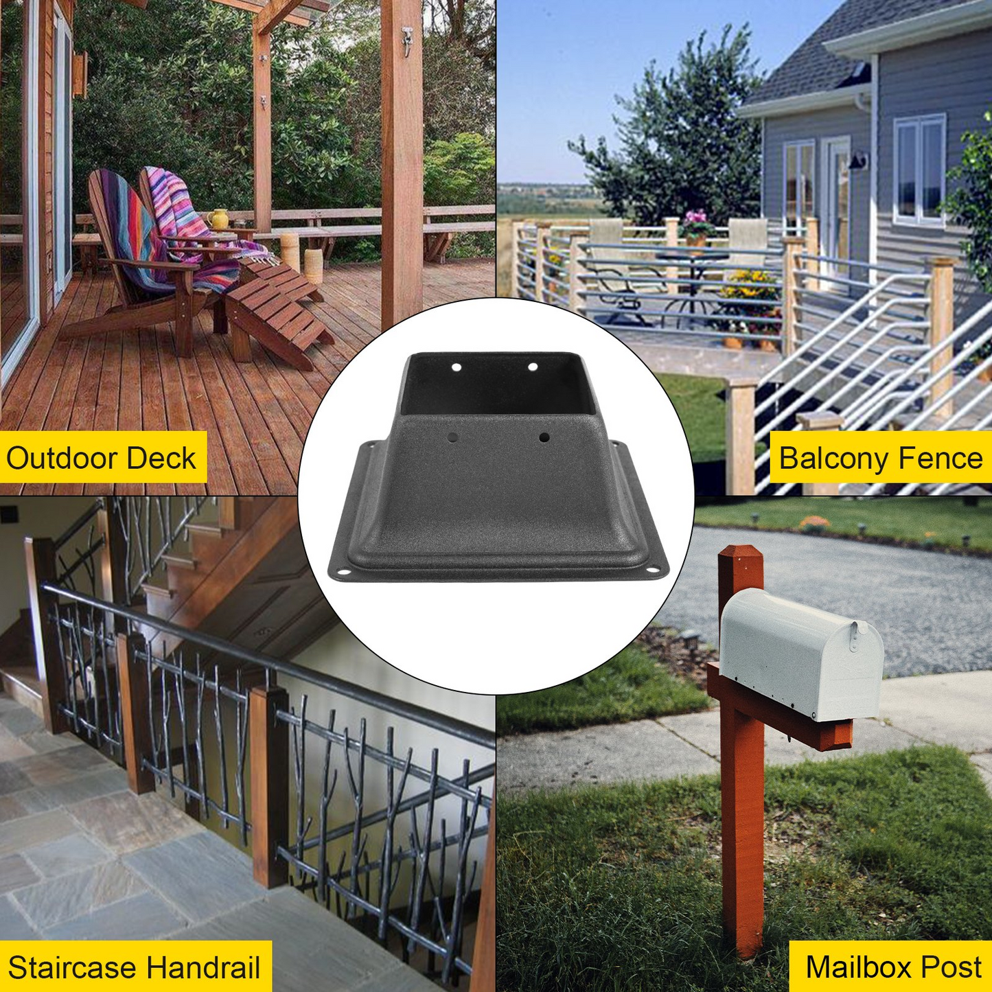 VEVOR Deck Post Base 5 PCS Post Base Skirt 4x4"" (Actual 3.38x3.38"") Post Support Flange 2.5LBS Deck Post Skirt Black Powder-Coated Decking Post Base with Thick Steel for Deck Supports Porch Railings