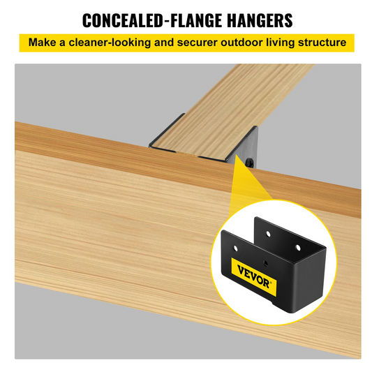 VEVOR Concealed Joist Hanger, 2"x4" Outdoor Accent Concealed-Flange, Pack of 24 Concealed Joist Bracket, Q235 Steel Plate Powder-Coated Concealed Face Mount Joist Hanger for 2"x4" Beam Swing, 3.7"