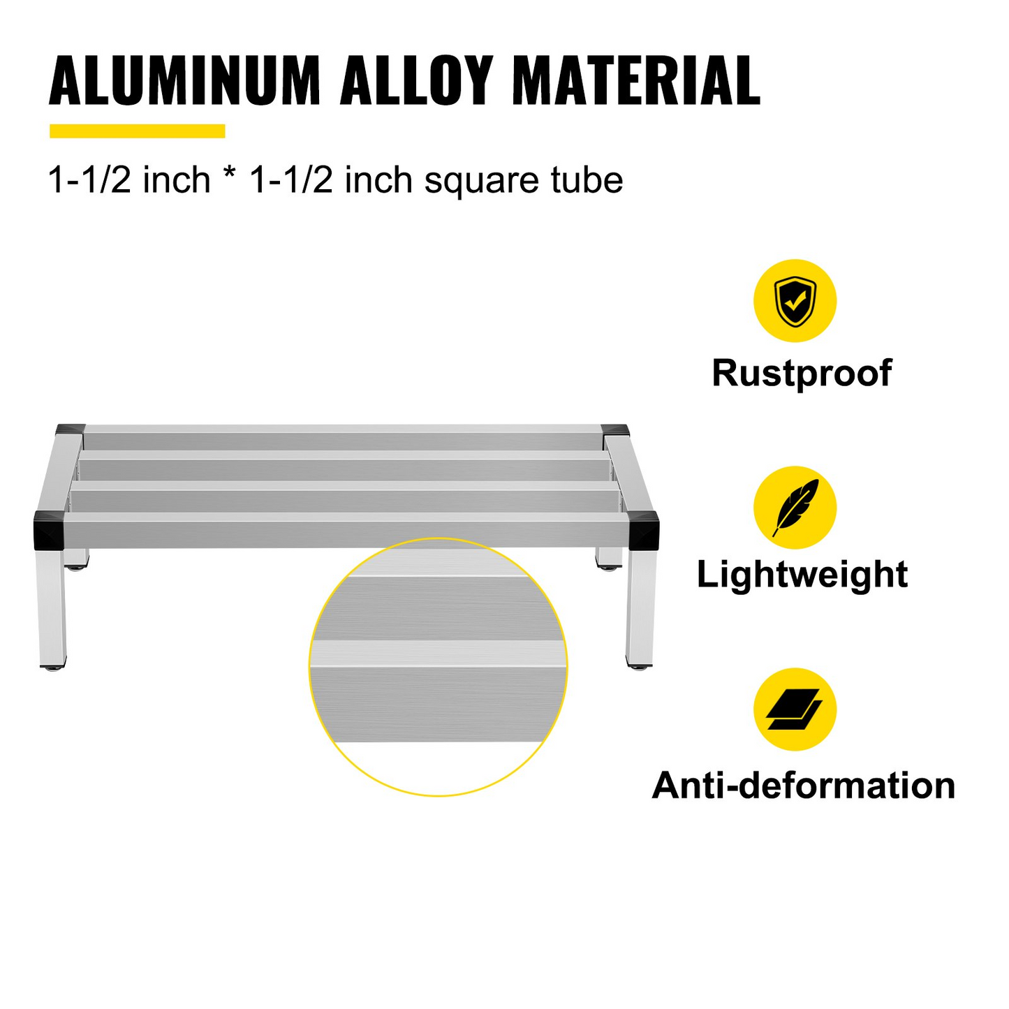 VEVOR Aluminum Dunnage Rack, 48'' x 20'' Commercial Floor Food Shelf, 8'' Off The Floor, 1500lbs Capacity Aluminum Storage Rack, Commercial Food Service Storage in Restaurant, Kitchens, Shops