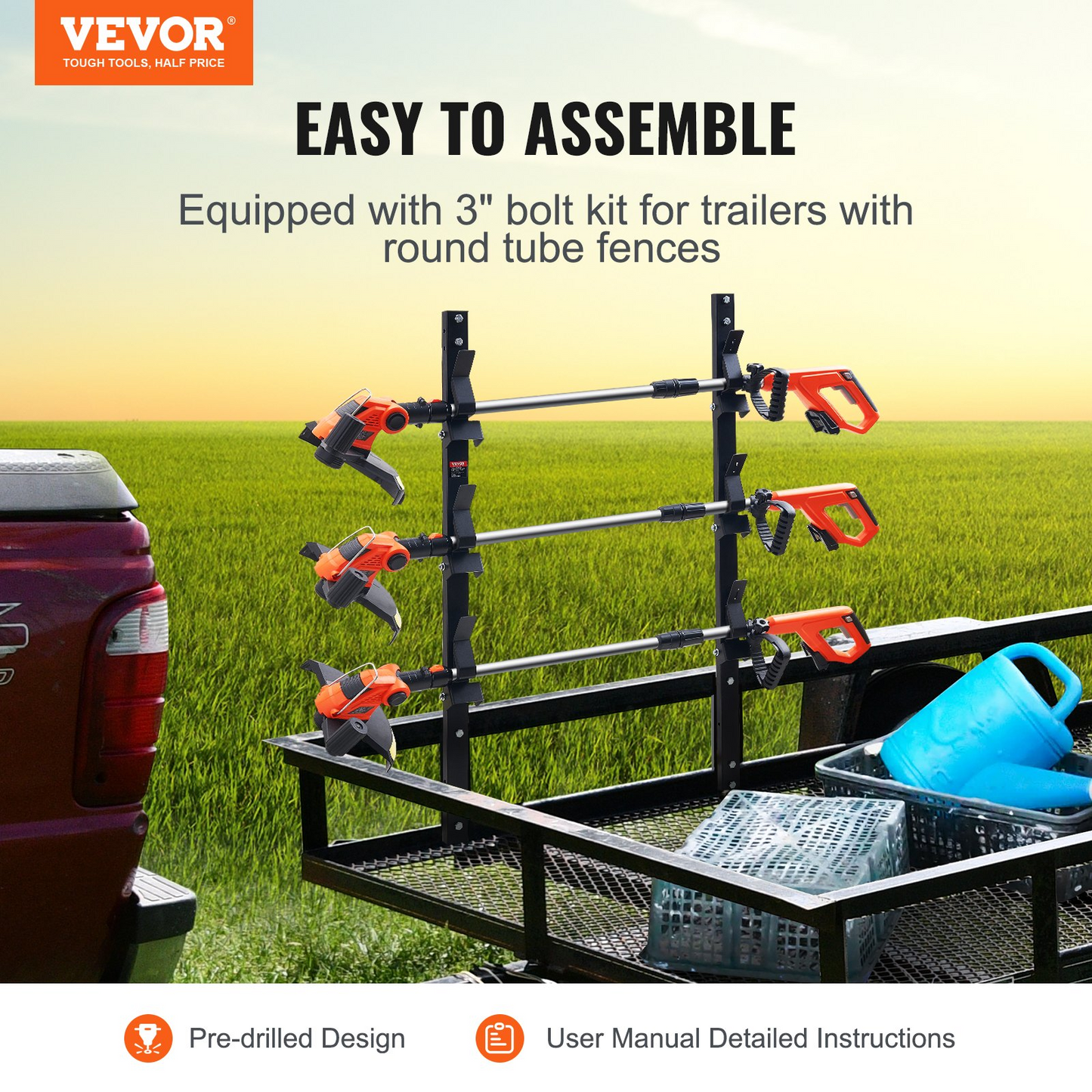 VEVOR Trimmer Rack, 3 Place Weeder Trimmer Rack, Trim Holder Trailer Rack with Zinc Alloy Password Lock, Wall-mounted or Mount on Enclosed Trailer Landscape Weed Eater, Pair