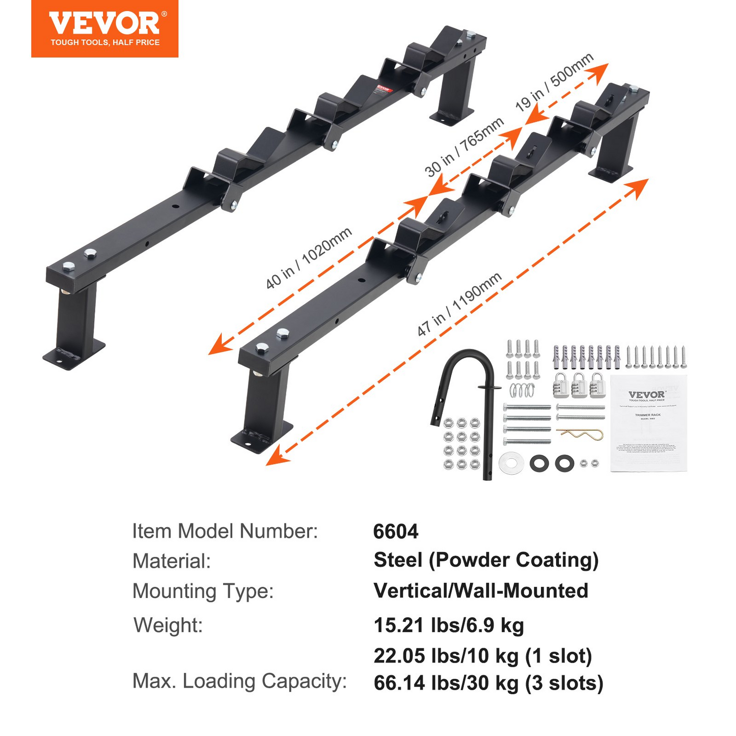 VEVOR Trimmer Rack, 3 Place Weeder Trimmer Rack, Trim Holder Trailer Rack with Zinc Alloy Password Lock, Wall-mounted or Mount on Enclosed Trailer Landscape Weed Eater, Pair