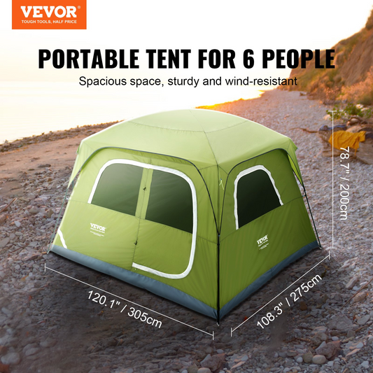 VEVOR 6 Person Camping Tent, Waterproof Lightweight Backpacking Tent for Outdoor Family Camping,Roomy Interior and easy setup, Mountaineering Travel 10'x9'x78"