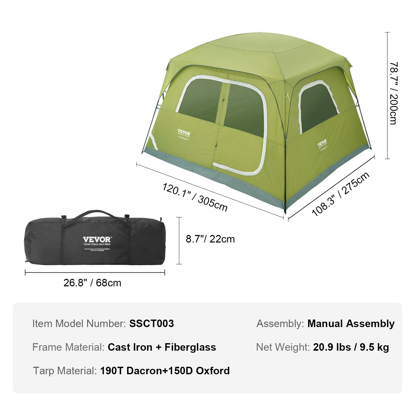 VEVOR 6 Person Camping Tent, Waterproof Lightweight Backpacking Tent for Outdoor Family Camping,Roomy Interior and easy setup, Mountaineering Travel 10'x9'x78"