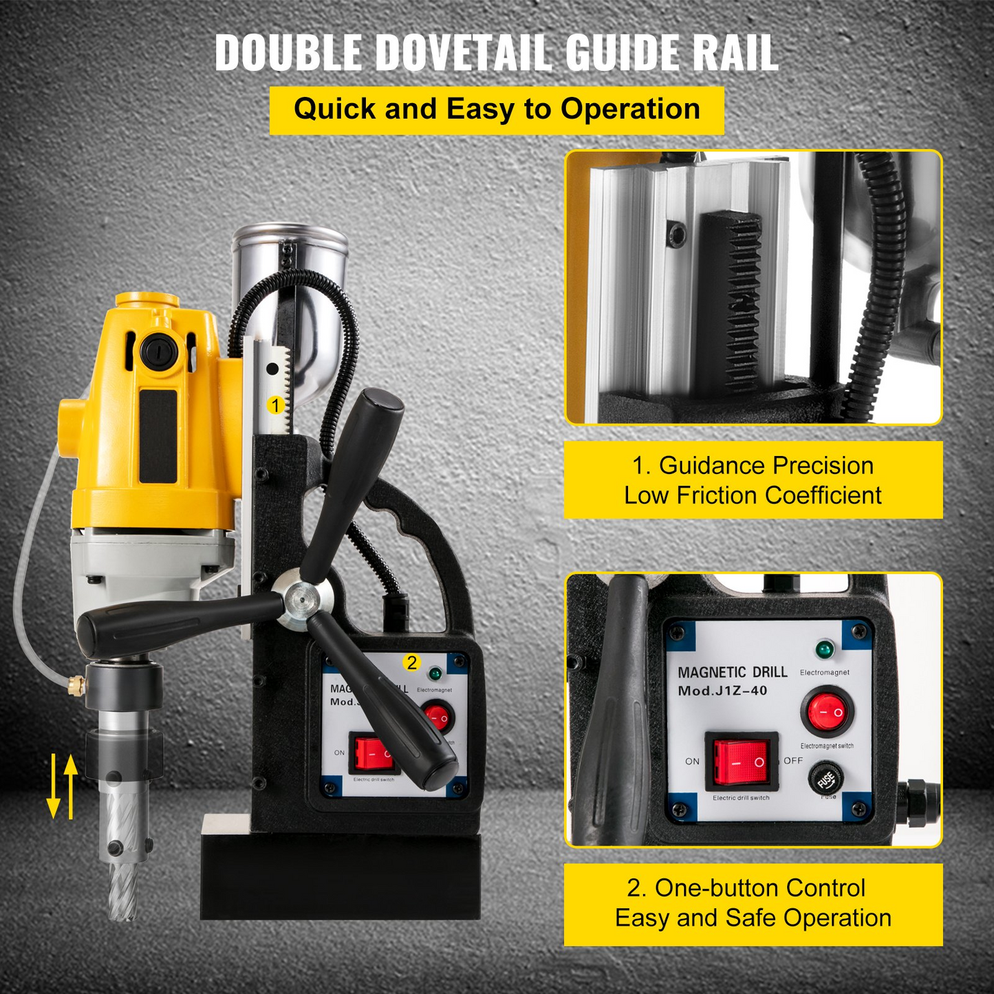 VEVOR 1100W Magnetic Drill Press with 1-1/2 Inch (40mm) Boring Diameter MD40 Magnetic Drill Press Machine 2810 LBS Magnetic Force Magnetic Drilling System 670 RPM with 11 Pcs HSS Annular Cutter Kit