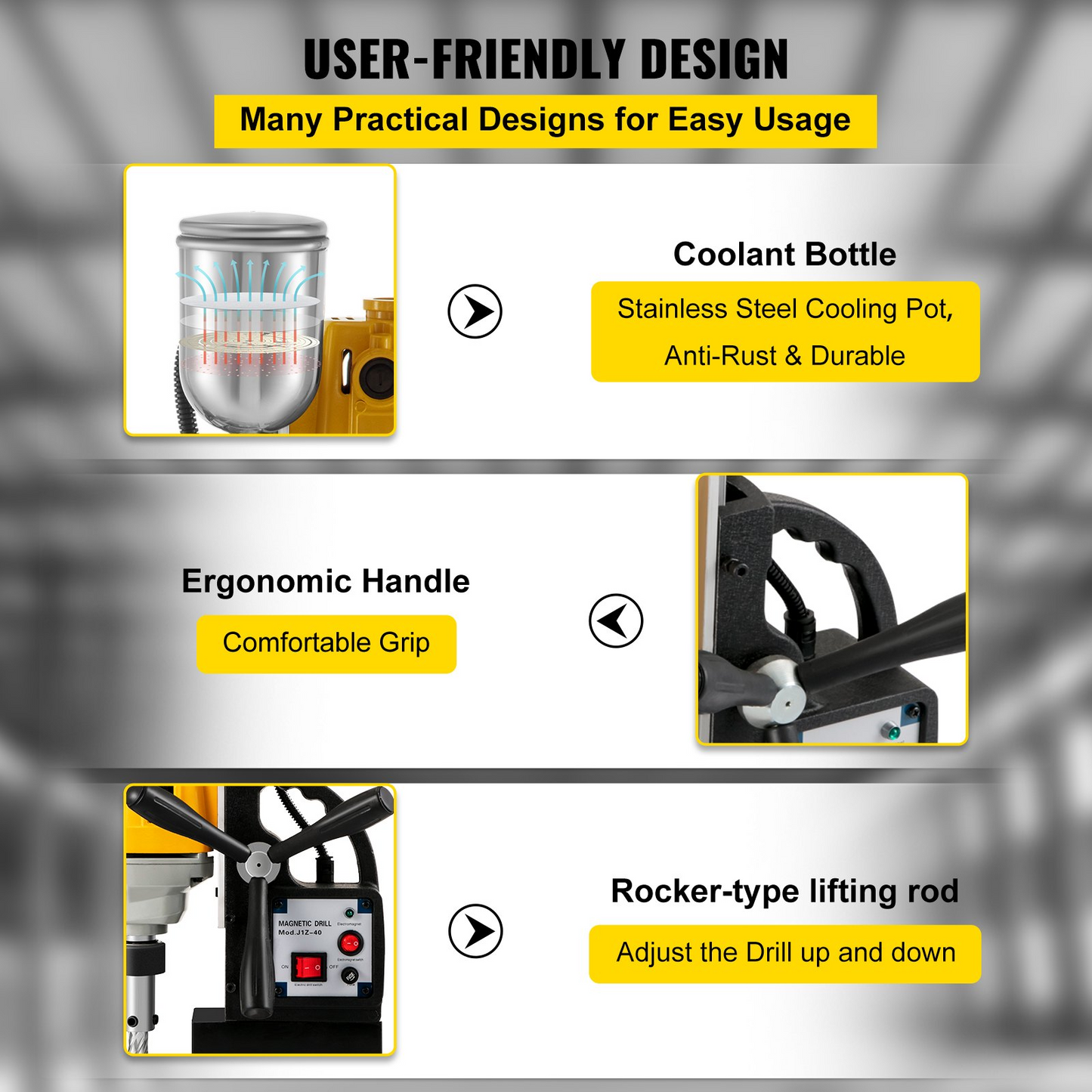 VEVOR 1100W Magnetic Drill Press with 1-1/2 Inch (40mm) Boring Diameter MD40 Magnetic Drill Press Machine 2810 LBS Magnetic Force Magnetic Drilling System 670 RPM with 11 Pcs HSS Annular Cutter Kit