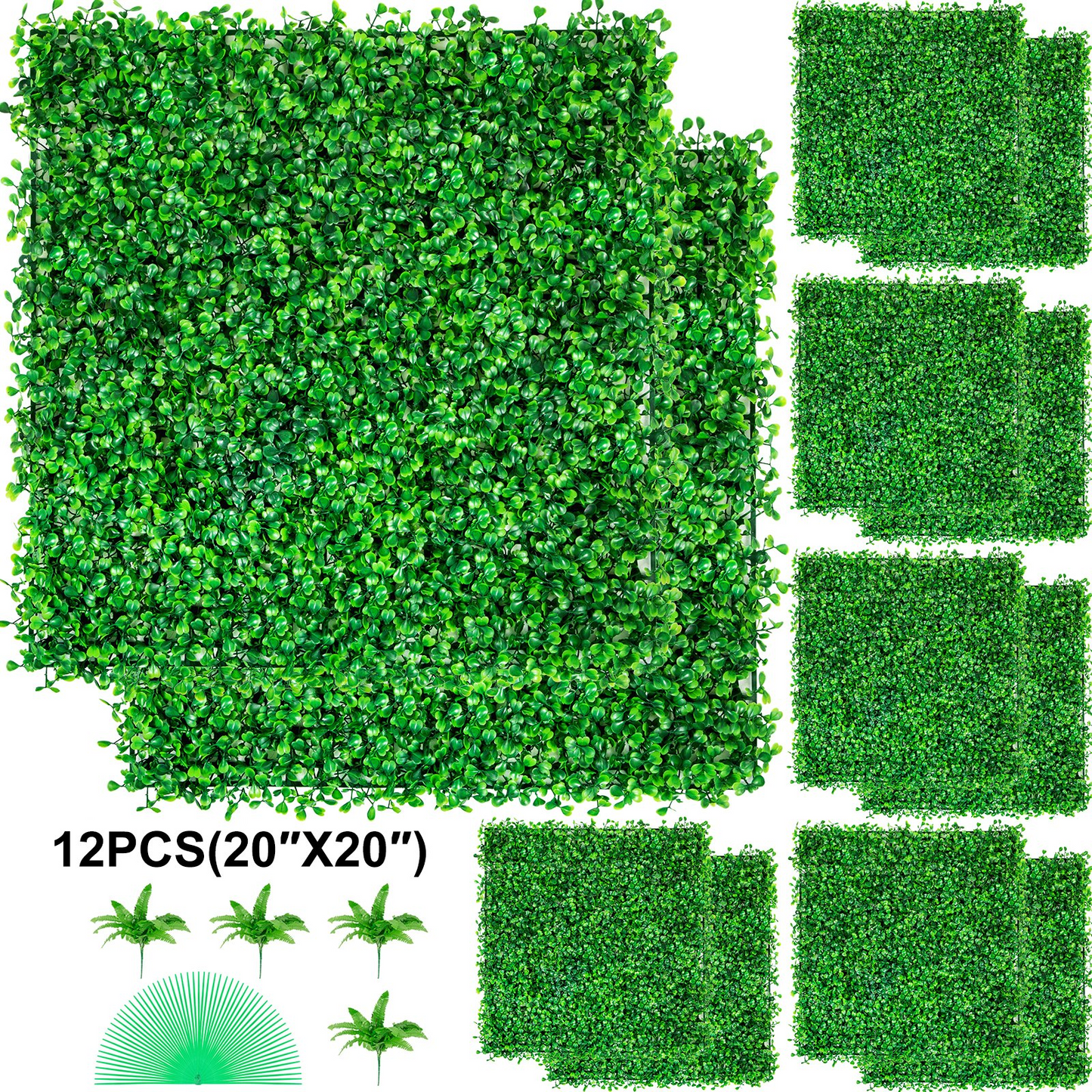 VEVOR 12PCS 20x20inch Artificial Boxwood Panels,Boxwood Hedge Wall Panels,Artificial Grass Backdrop Wall 1.6",Privacy Hedge Screen UV Protected for Outdoor Indoor Garden Fence Backyard