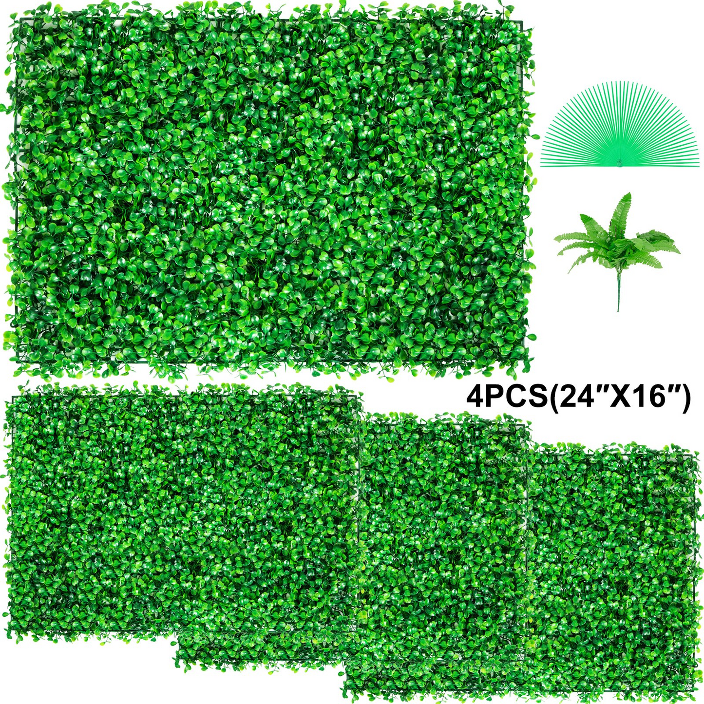 VEVOR Artificial Boxwood Panel UV 4pcs Boxwood Hedge Wall Panels Artificial Grass Backdrop Wall 24X16" 4 cm Green Grass Wall Fake Hedge for Decor Privacy Fence Indoor Outdoor Garden Backyard