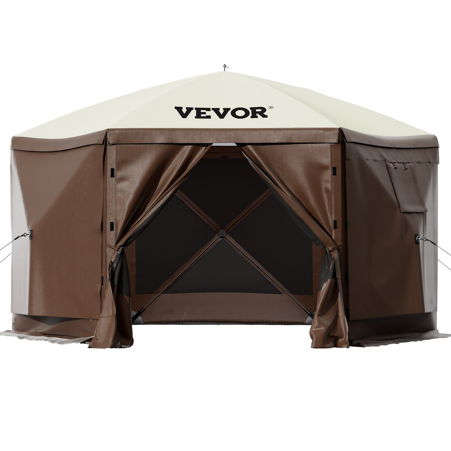 VEVOR Camping Gazebo Tent, 10'x10', 6 Sided Pop-up Canopy Screen Tent for 8 Person Camping, Waterproof Screen Shelter w/Portable Storage Bag, Ground Stakes, Mesh Windows, Brown & Beige