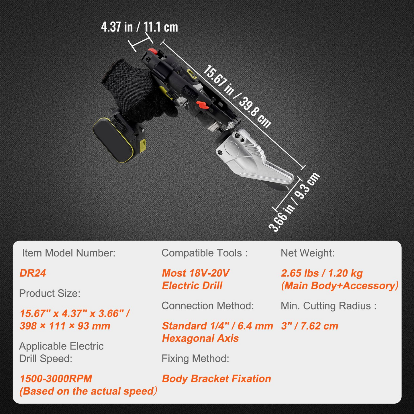 VEVOR Board Cutter Drill Attachment, Board Shears Attachment, with 360 Degree Pivoting Head, Cut Max. 0.47" Plasterboard and 0.5" Fiber Cement, Applicable with Most 1500-3000RPM Electric Drill