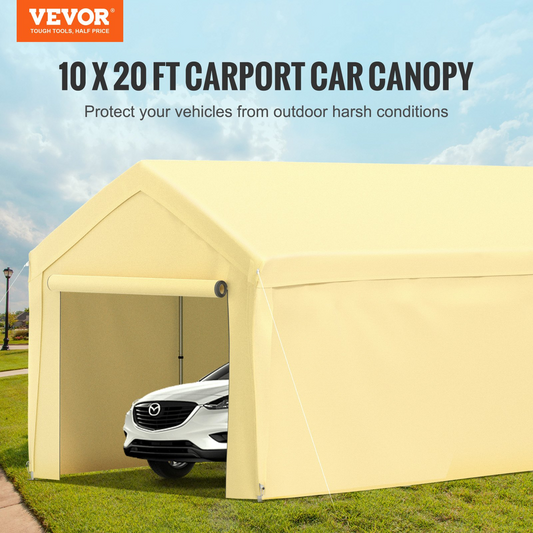 VEVOR Carport Canopy Car Shelter Tent 10 x 20ft with 8 Legs and Sidewalls Yellow