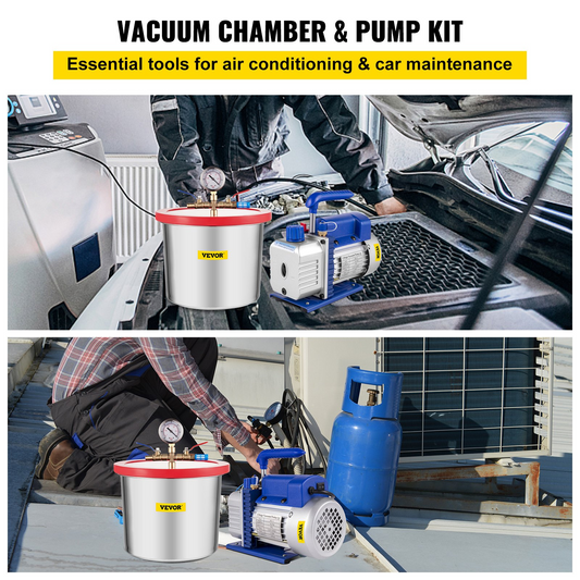 VEVOR 2 Gallon Vacuum Chamber With 5CFM Single-Pole Vacuum Pump, Acylic Lid Easy to Observe, Suitable For Silica and Resin, Not For Corrosive Chemicals