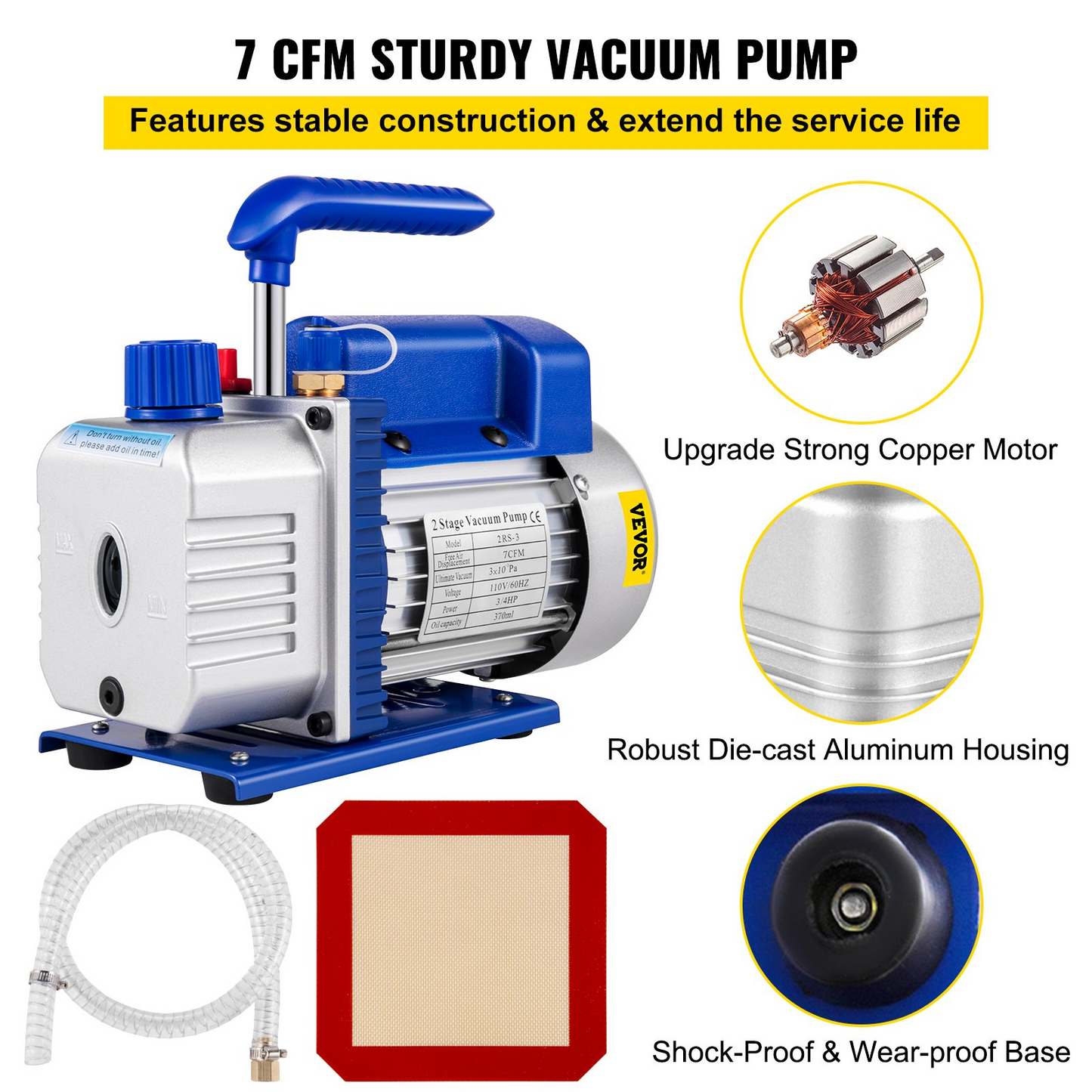 VEVOR Vacuum Pump 7 CFM 3/4HP Dual Stages Air Conditioning Vacuum Pump 2Stage With 5 Gallon Vacuum Chamber Ultimate Vacuum Manifold Gauge Set, Manifold Gauge and Hose for Air Conditioning Systems