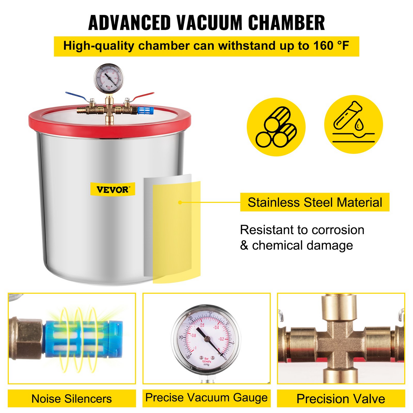 VEVOR Vacuum Pump 7 CFM 3/4HP Dual Stages Air Conditioning Vacuum Pump 2Stage With 5 Gallon Vacuum Chamber Ultimate Vacuum Manifold Gauge Set, Manifold Gauge and Hose for Air Conditioning Systems