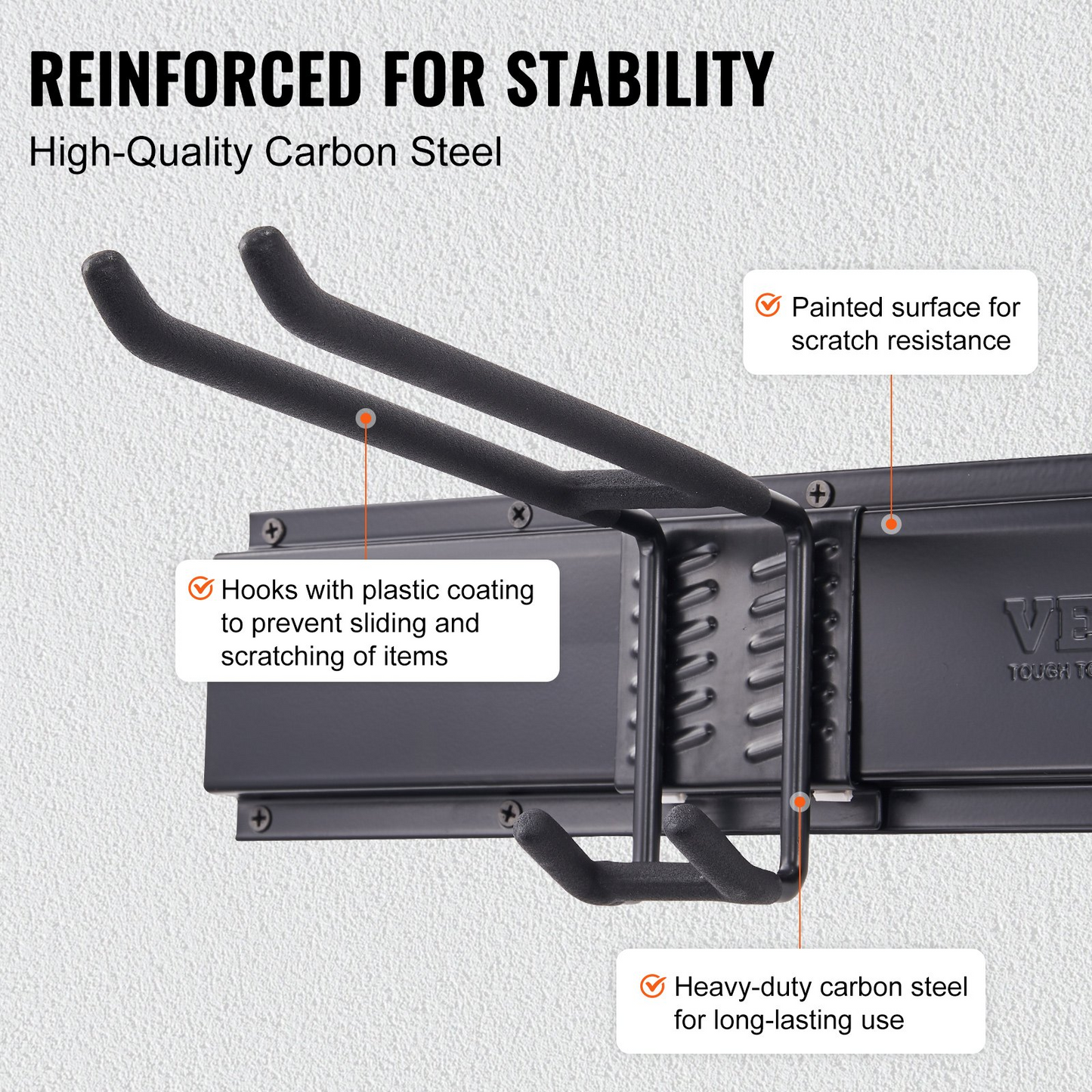 VEVOR Garage Tool Organizer, 800 lbs Max Load Capacity, Wall Mount Yard Garden Storage Rack Organization Heavy Duty with 6 Adjustable Hooks and 3 Rails, for Garden Tools, Shovels, Trimmers, and Hoses