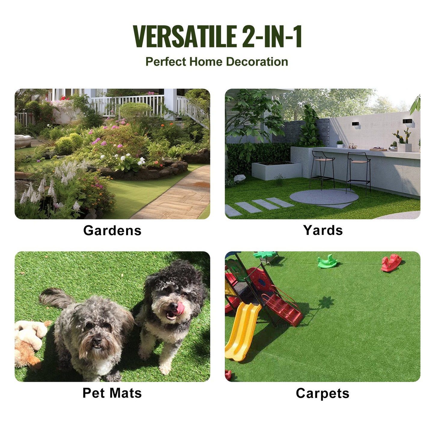 VEVOR Artifical Grass Tiles Interlocking Turf Deck Set, 9 Pack - 12"x12", Synthetic Fake Grass Self-draining Mat Flooring Decor Pad, Perfect For Multi-Purpose Indoor Outdoor Entryway Scraper Dog Mats