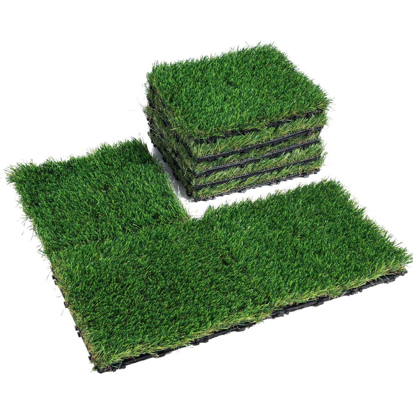 VEVOR Artifical Grass Tiles Interlocking Turf Deck Set, 9 Pack - 12"x12", Synthetic Fake Grass Self-draining Mat Flooring Decor Pad, Perfect For Multi-Purpose Indoor Outdoor Entryway Scraper Dog Mats