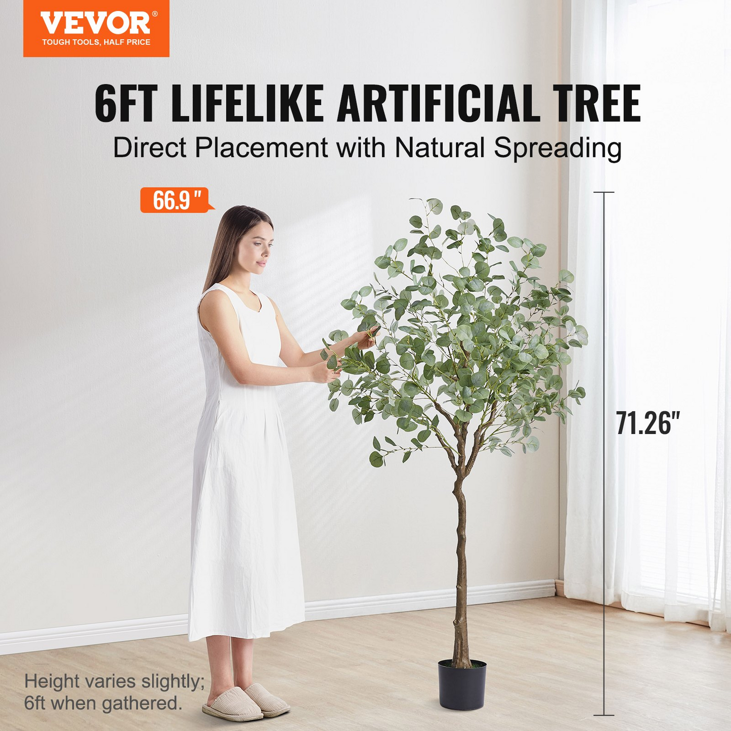 VEVOR Artificial Eucalyptus Tree, 6 FT Tall Faux Plant, Secure PE Material & Anti-Tip Tilt Protection Low-Maintenance Plant, Lifelike Green Fake Potted Tree for Home Office Decor Indoor Outdoor