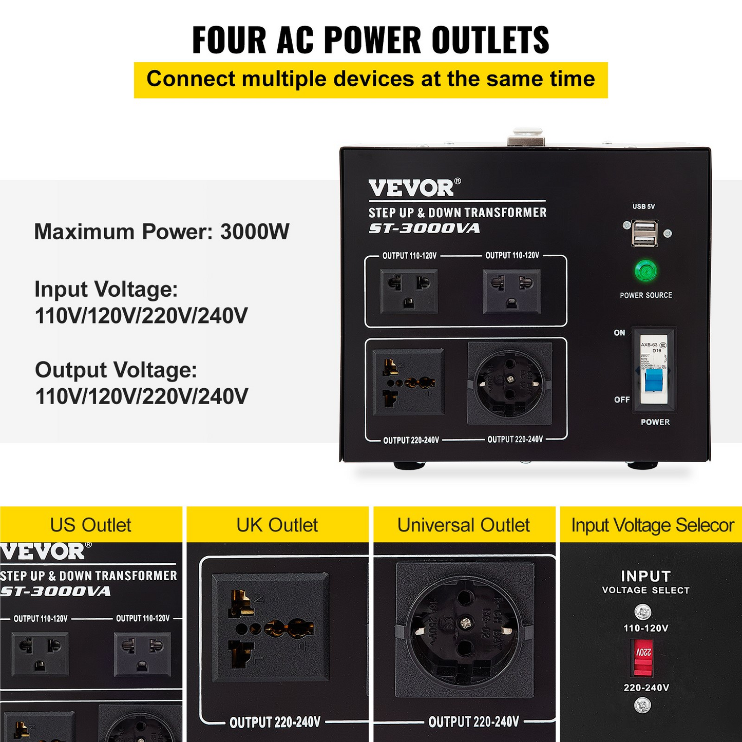 VEVOR Step Up Down Transformer Voltage Converter 3000W 240V-110V 110V-240V US-UK