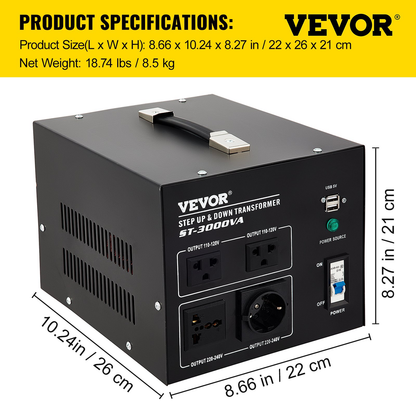 VEVOR Step Up Down Transformer Voltage Converter 3000W 240V-110V 110V-240V US-UK